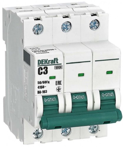 Выключатель автоматический DEKraft ВА-103 3п 3А C 6кА картинка